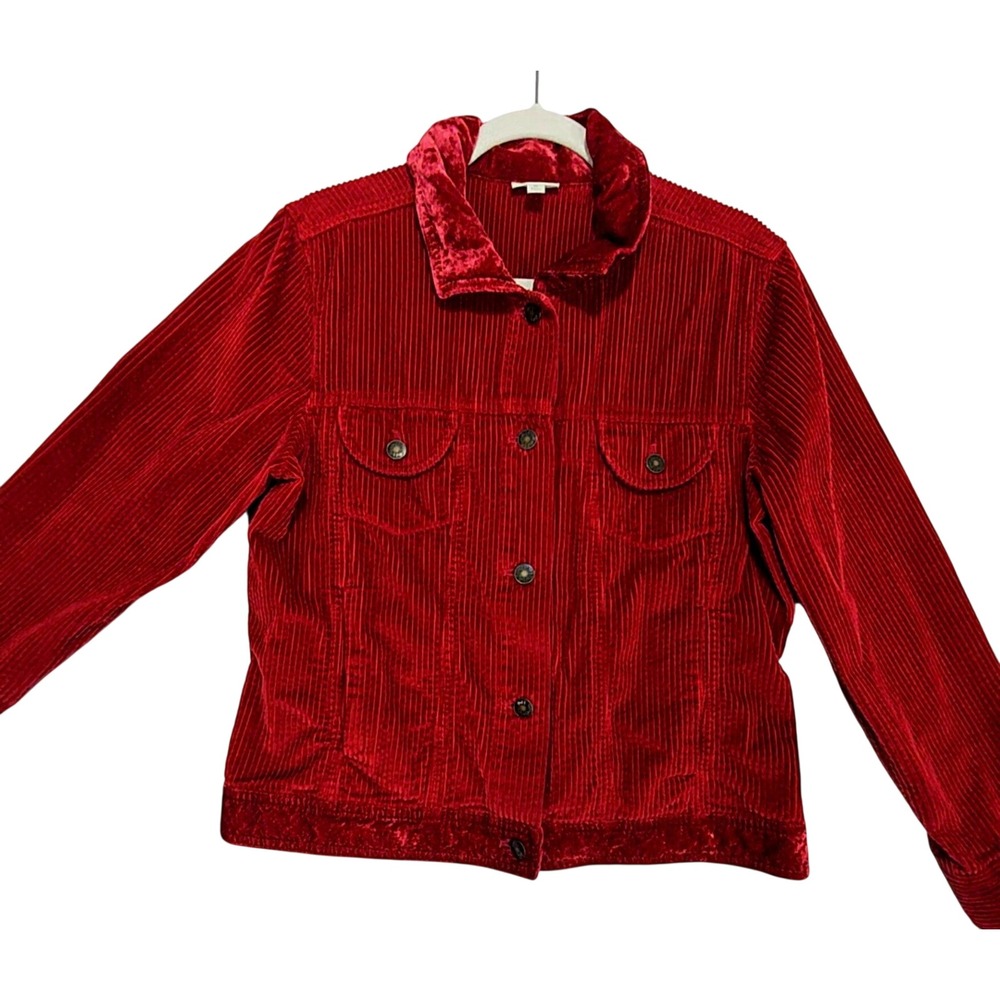 J. Jill Jacket Velvet Corduroy M Western Christmas Red Country Boho Vtg 99s
